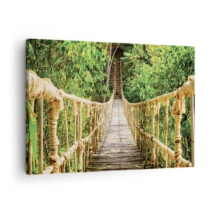 Obraz na plátne - Visutý most v tropickom lese plnom zelene - 70x50cm - Zavesený v zelenej - Moderná nástenná dekorácia do obývacej izby a spálne ARTTOR