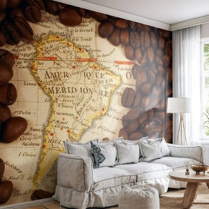 Samolepiaca Fototapeta Deluxe Sticker - Odkiaľ je najlepšia káva? - Mapy sveta, Káva, Amerike - 250x175 cm