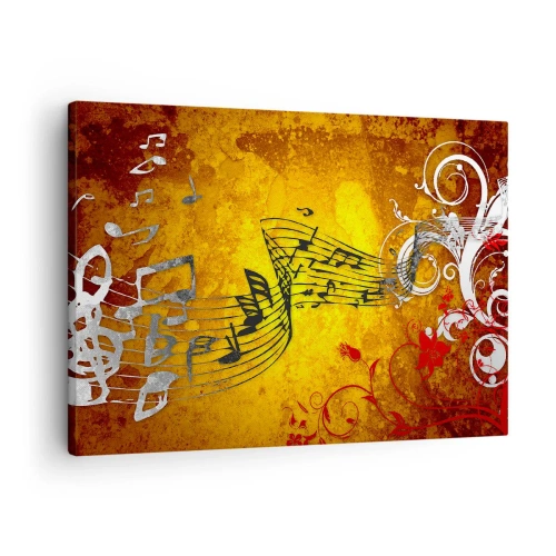 Obraz na plátne - Abstraktné hudobné noty na farebnom pozadí s ornamentami - 70x50cm - Nech znie hudba - Moderná nástenná dekorácia do obývacej izby a spálne ARTTOR