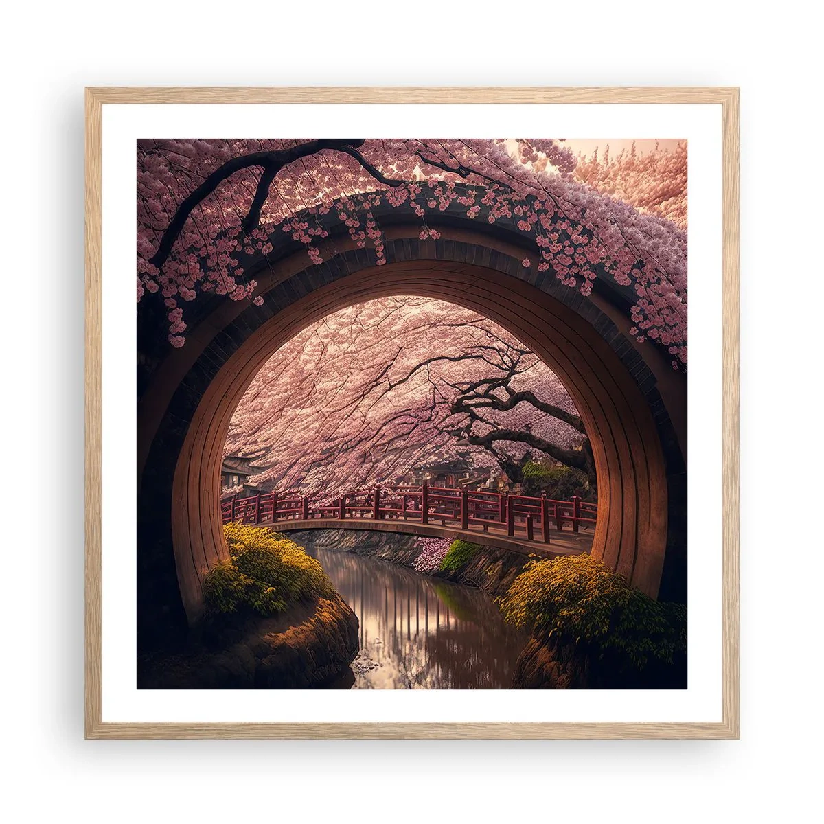 Plagát v ráme zo svetlého duba - Japonská jar - 60x60 cm