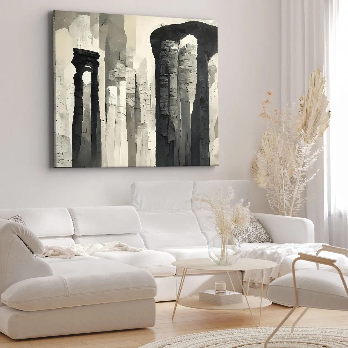 Obraz na plátne - Historické stĺpy v atmosférickom monochromatickom prostredí - 70x50cm - Majestátnosť starožitnosti - Moderná nástenná dekorácia do obývacej izby a spálne ARTTOR