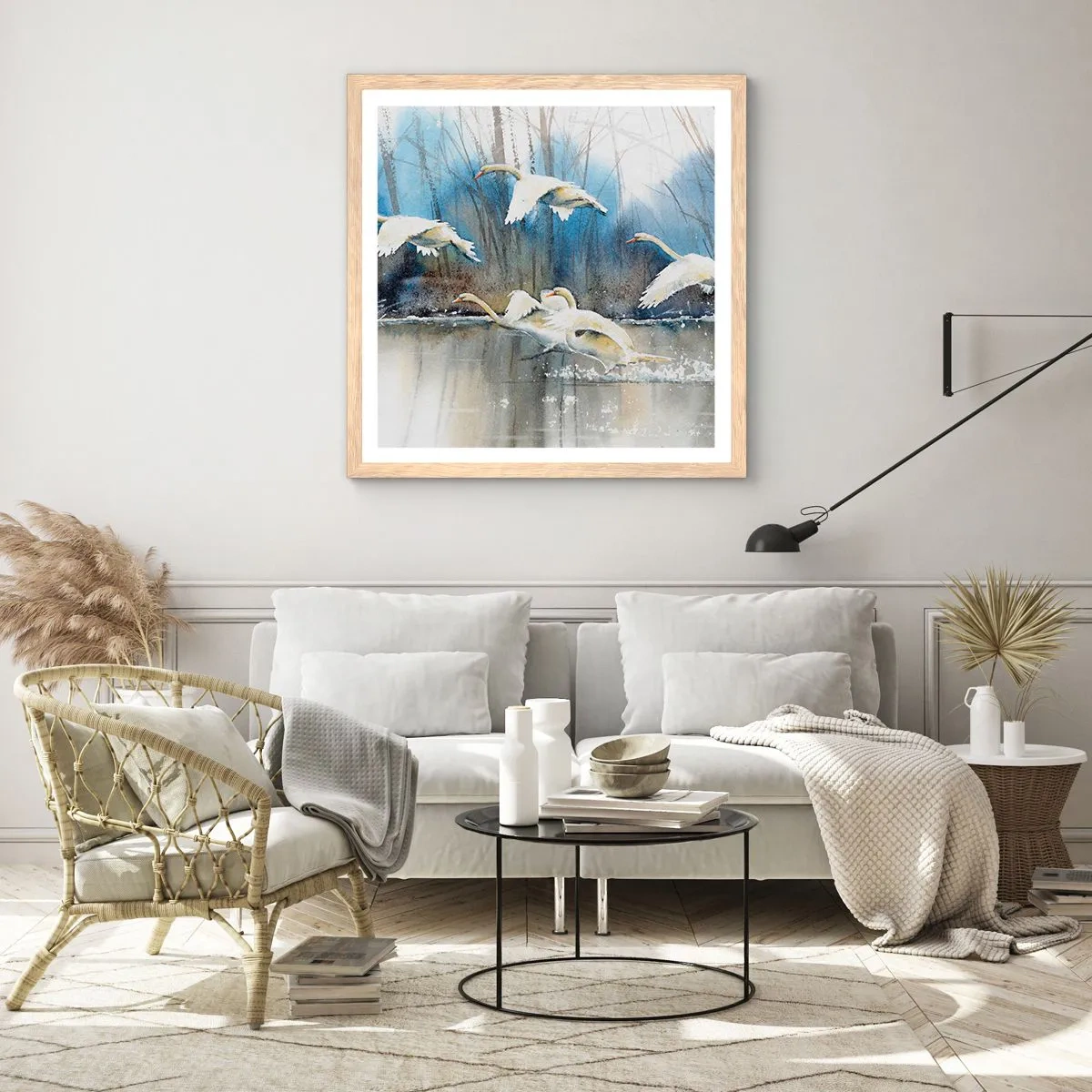 Plagát v ráme zo svetlého duba - Ako v poviedke o divokých labutiach - 60x60 cm