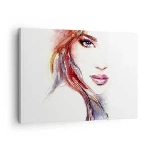 Obraz na plátne - Jemný akvarel ženskej tváre s výrazným pohľadom. - 70x50cm - Vademecum - poď so mnou - Moderná nástenná dekorácia do obývacej izby a spálne ARTTOR