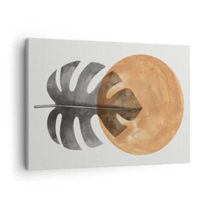 Obraz na plátne - List monstery a zlatý kruh na svetlom pozadí - 70x50cm - Vždy slnko - Moderná nástenná dekorácia do obývacej izby a spálne ARTTOR