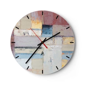 Nástenné hodiny - Abstraktná geometrická kompozícia v pastelových farbách - 30x30cm - Kľud geometrie - Moderná nástenná dekorácia do obývacej izby, kuchyne a spálne ARTTOR