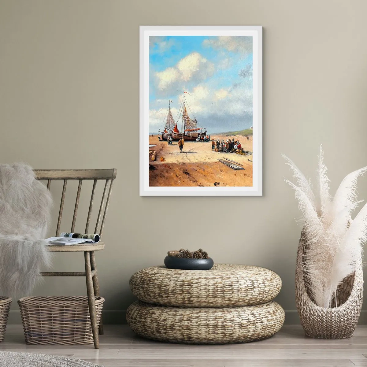 Plagát v bielom ráme - Po úspešnom rybolove - 61x91 cm