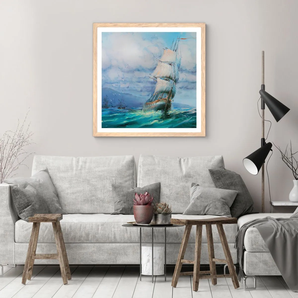 Plagát v ráme zo svetlého duba - Šťastnú cestu - 30x30 cm