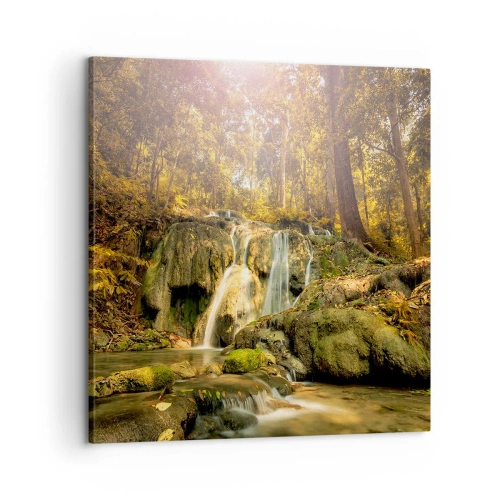 Obraz na plátne - Lesný vodopád v zeleni - 60x60 cm