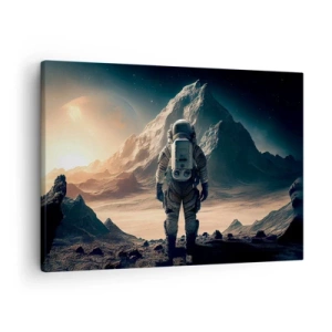 Obraz na plátne - Astronaut na pozadí majestátnych hôr - 70x50cm - Nová výzva - Moderná nástenná dekorácia do obývacej izby a spálne ARTTOR