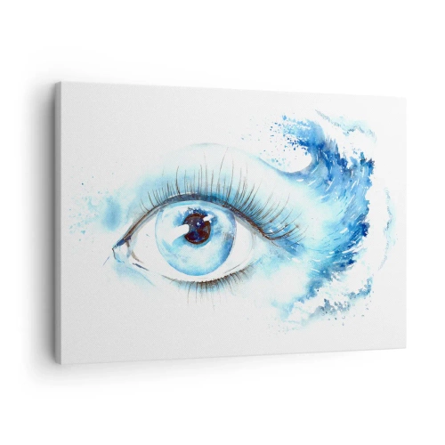 Obraz na plátne - Umelecký akvarel oka s dynamickou vlnou - 70x50cm - Ponoriť sa do modrého pohľadu - Moderná nástenná dekorácia do obývacej izby a spálne ARTTOR