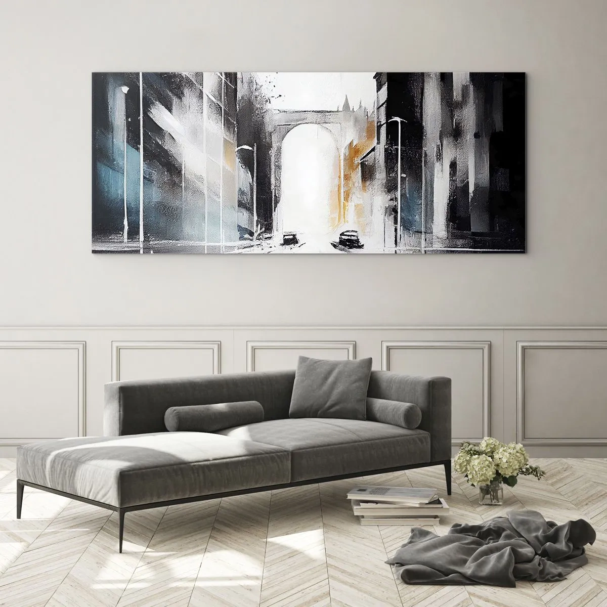 Obraz na skle - Štúdia mesta: architektúra a pohyb - 100x40 cm