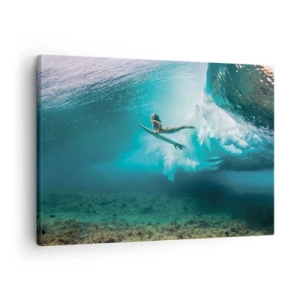 Obraz na plátne - Surfer pod vlnou v modrej oceánskej vode - 70x50cm - Podmorský svet - Moderná nástenná dekorácia do obývacej izby a spálne ARTTOR