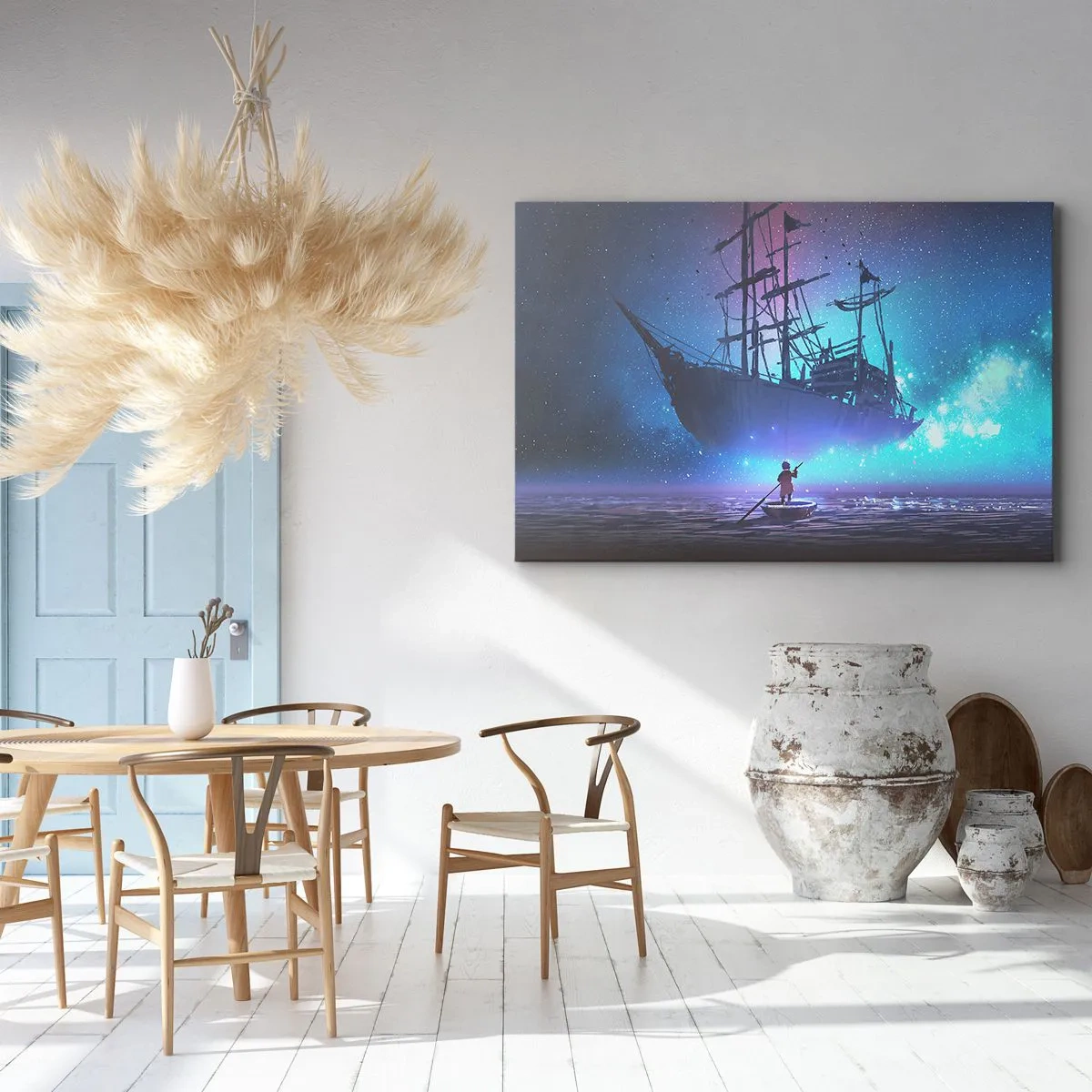 Obraz na plátne - Fantastická loď proti hviezdnej oblohe - 70x50cm - Stretnutie s mýtom mora - Moderná nástenná dekorácia do obývacej izby a spálne ARTTOR