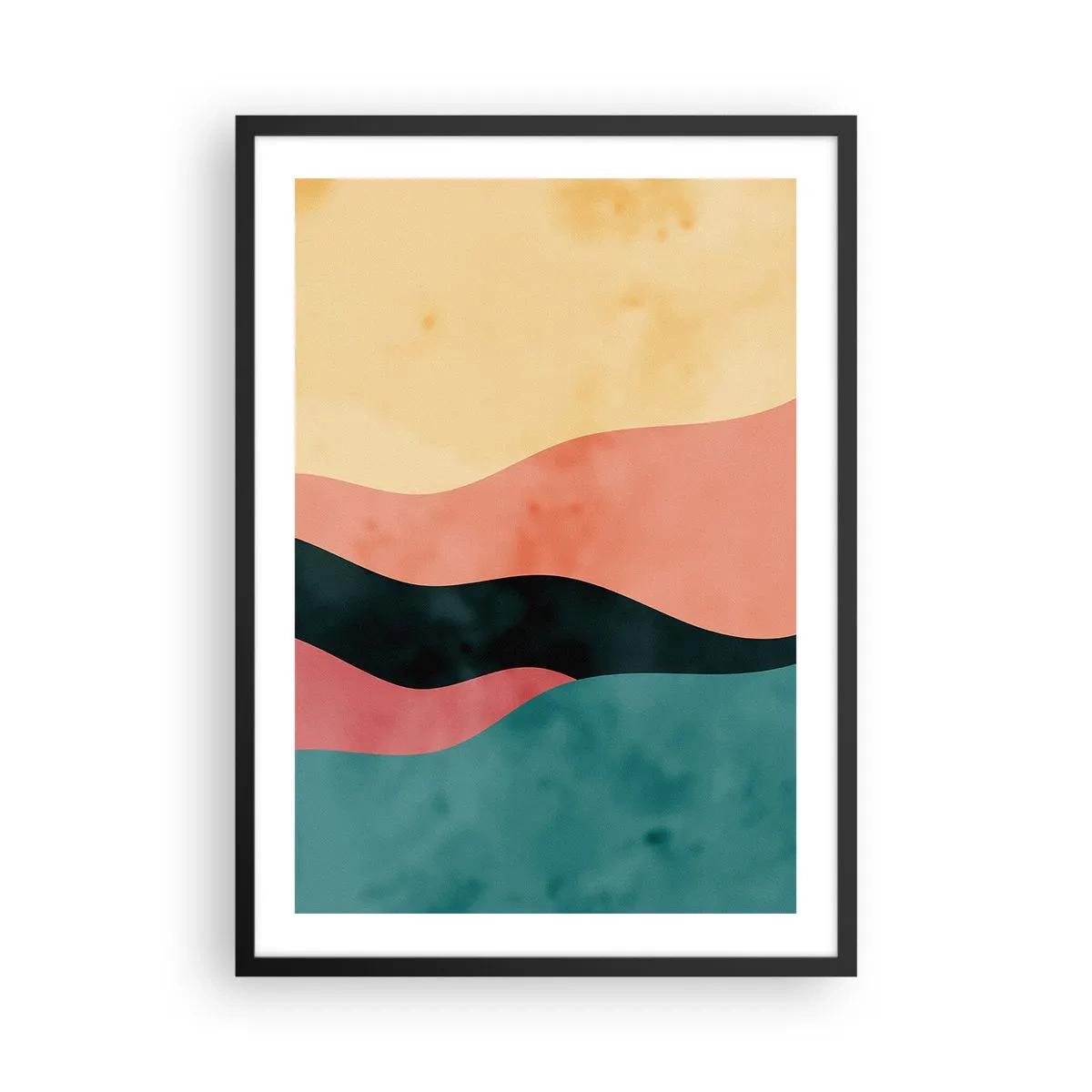 Plagát v čiernom ráme - Farebné abstraktné vlny v pastelových odtieňoch - 50x70cm - Kompatibilný nesúlad - Moderná nástenná dekorácia do obývacej izby a spálne ARTTOR