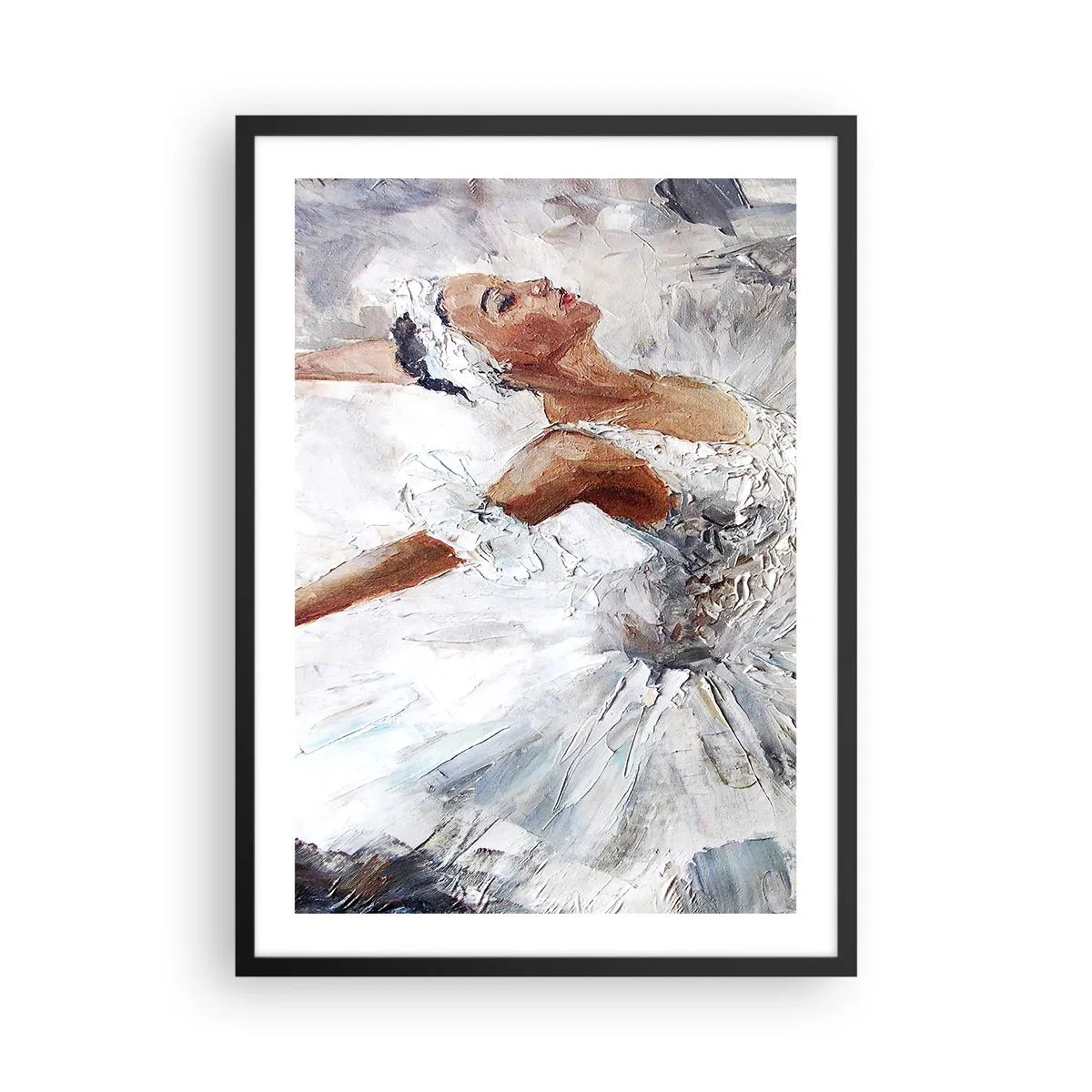 Plagát v čiernom ráme - Baletka v bielom, maliarsky štýlovom oblečení - 50x70cm - Jemná a ľahká ako tyl - Moderná nástenná dekorácia do obývacej izby a spálne ARTTOR
