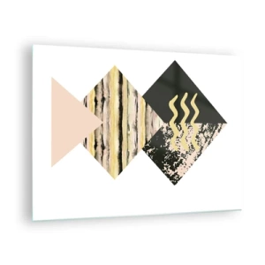Obraz na skle - Abstraktná geometrická kompozícia s trojuholníkmi a textúrami - 70x50cm - Nie je to tak jednoduché - Moderná nástenná dekorácia do obývacej izby a spálne ARTTOR