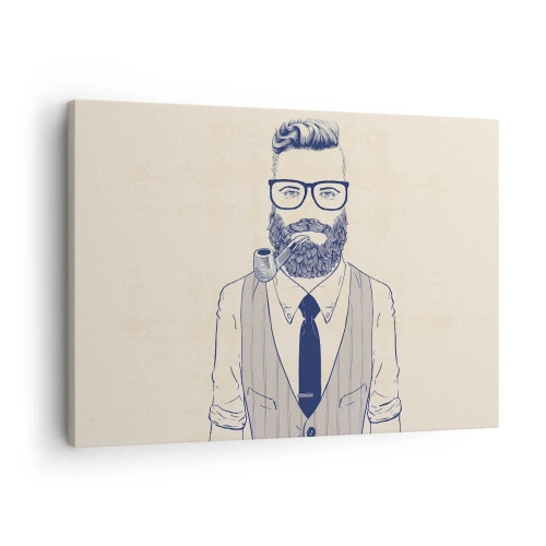 Obraz na plátne - Štylizovaný muž s bradou, fajkou a okuliarmi - 70x50cm - Veselý, mužský a módny - Moderná nástenná dekorácia do obývacej izby a spálne ARTTOR