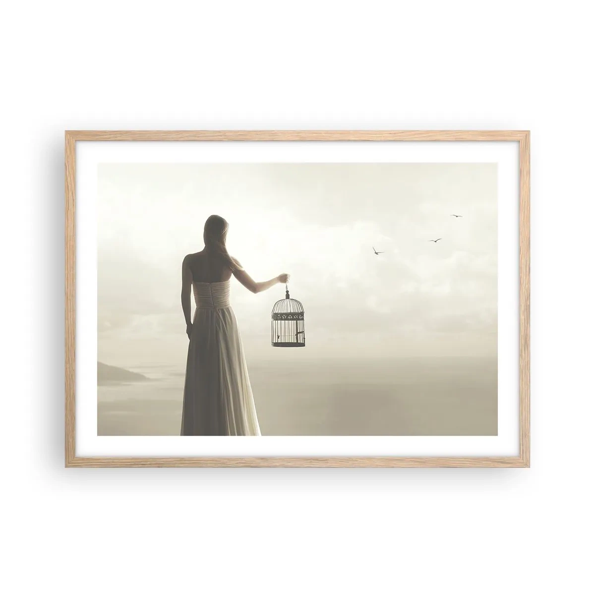 Plagát v ráme zo svetlého duba - Buď slobodná - 70x50 cm