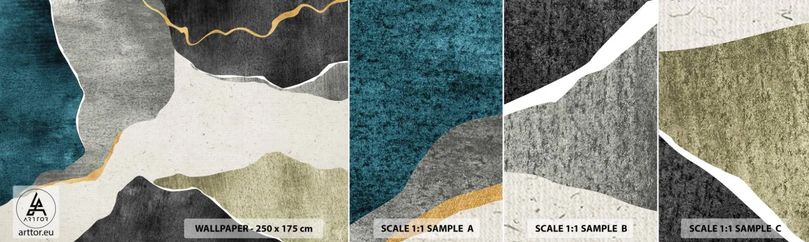 Vzorka samolepiacej fototapety Deluxe Sticker - Mozaiková kompozícia so zlatou niťou - Abstrakcionizmus, Art Deco, Kus - 100x30 cm