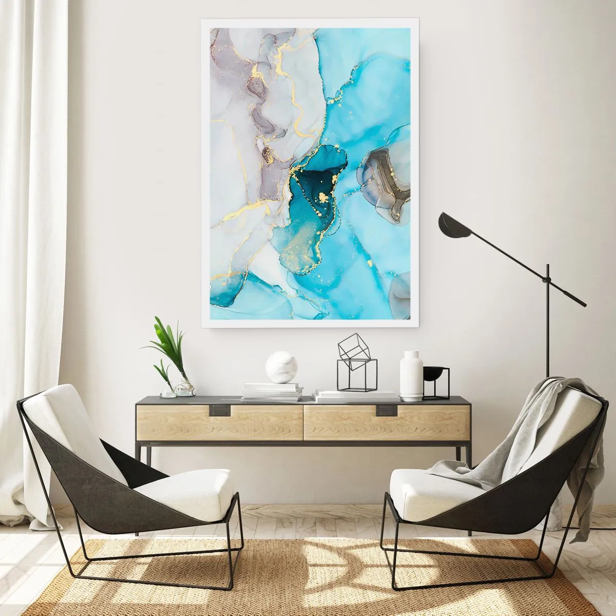 Plagát - Štúdia o stretnutí šedej a tyrkysovej - 61x91 cm