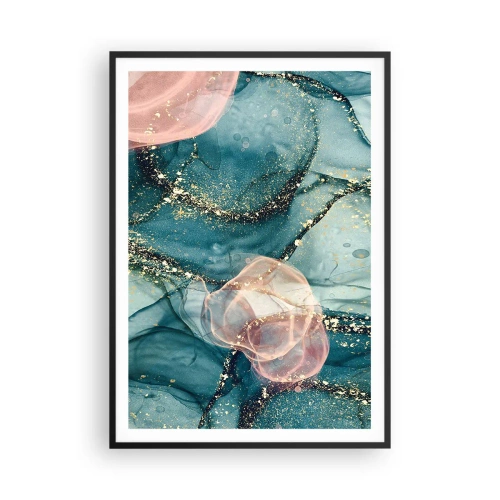 Plagát v čiernom ráme - Modré hodváb modré, ružový tyl - 70x100 cm