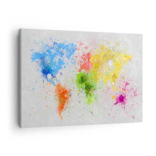 Obraz na plátne - Mapa sveta v farebnej akvarelovej interpretácii - 70x50cm - Všetky farby sveta - Moderná nástenná dekorácia do obývacej izby a spálne ARTTOR