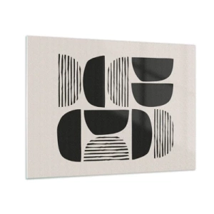 Obraz na skle - Abstraktná kompozícia geometrických tvarov s čiarami - 70x50cm - Polovičaté sústavy - Moderná nástenná dekorácia do obývacej izby a spálne ARTTOR