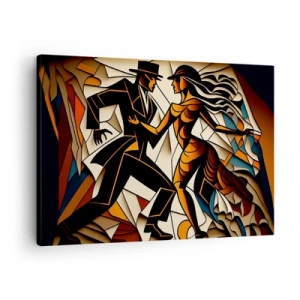 Obraz na plátne - Dynamický pár tancujúci v abstraktnej forme. - 70x50cm - Tanec vrelosti a vášne - Moderná nástenná dekorácia do obývacej izby a spálne ARTTOR
