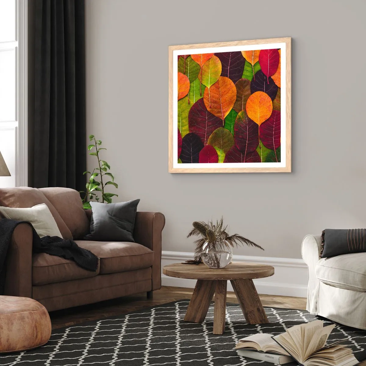 Plagát v ráme zo svetlého duba - Jesenná mozaika - 40x40 cm