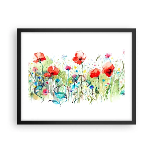 Plagát v čiernom ráme - Kvitnúca lúka v máji - 50x40 cm