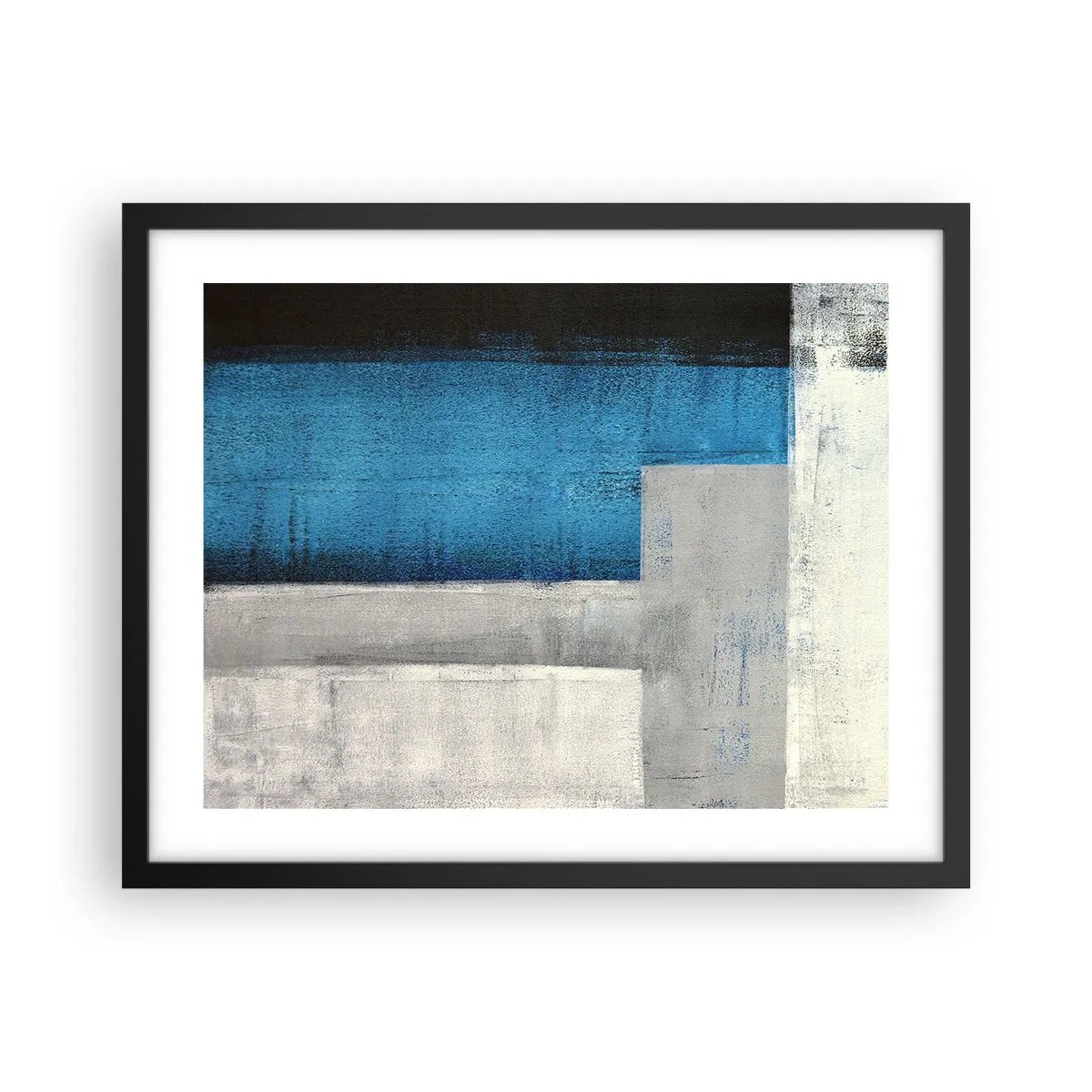 Plagát v čiernom ráme - Poetická kompozícia šedej a modrej - 50x40 cm