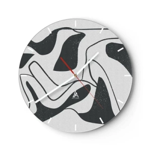 Nástenné hodiny - Čiernobiele abstraktné tvary v štýle bludiska - 30x30cm - Abstraktná hra v labyrinte - Moderná nástenná dekorácia do obývacej izby, kuchyne a spálne ARTTOR