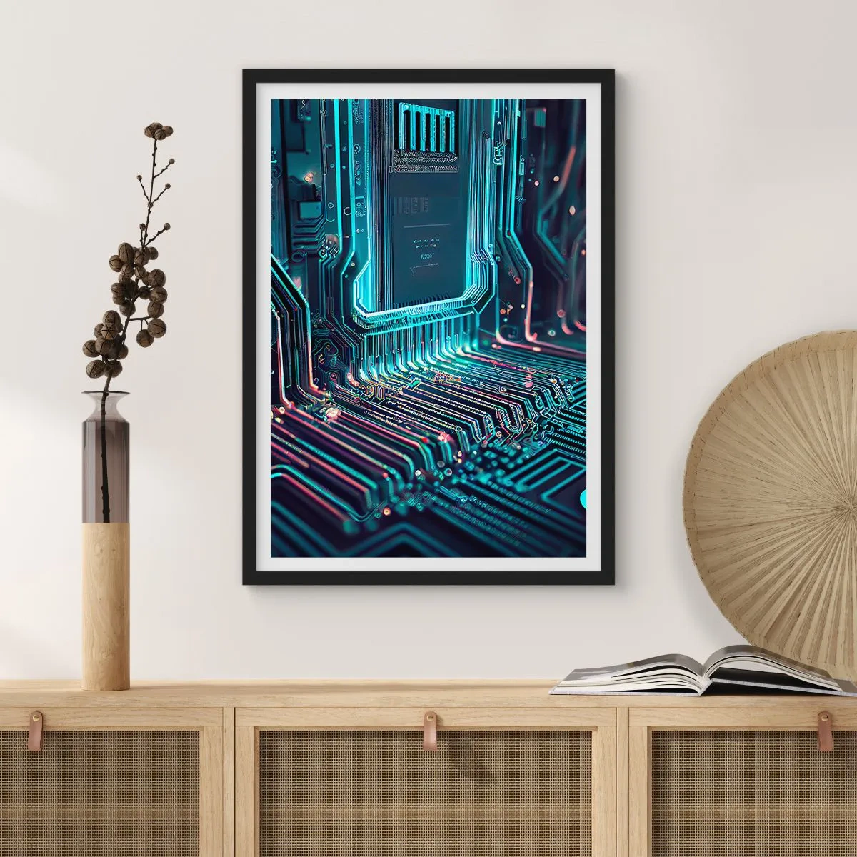 Plagát v čiernom ráme - Futuristická vízia integrovaného obvodu - 50x70cm - Len tak premýšľam… - Moderná nástenná dekorácia do obývacej izby a spálne ARTTOR