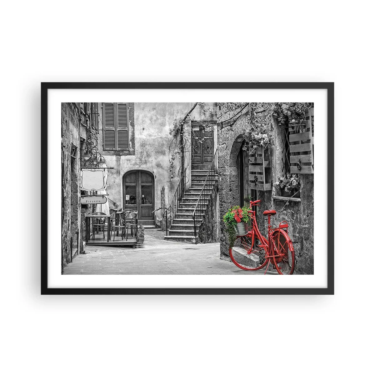 Plagát v čiernom ráme - Toskánska ulička - 70x50 cm