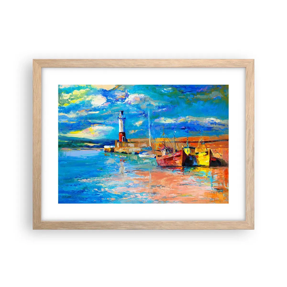 Plagát v ráme zo svetlého duba - Popoludní v dúhovom zálive - 40x30 cm
