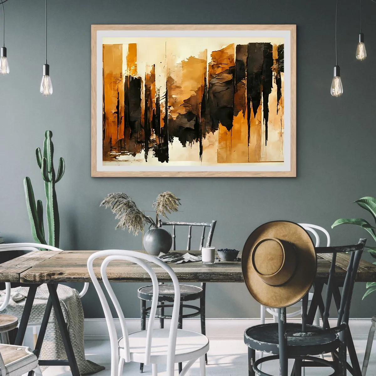 Plagát v ráme zo svetlého duba - Harmónia čiernej a zlatej - 91x61 cm