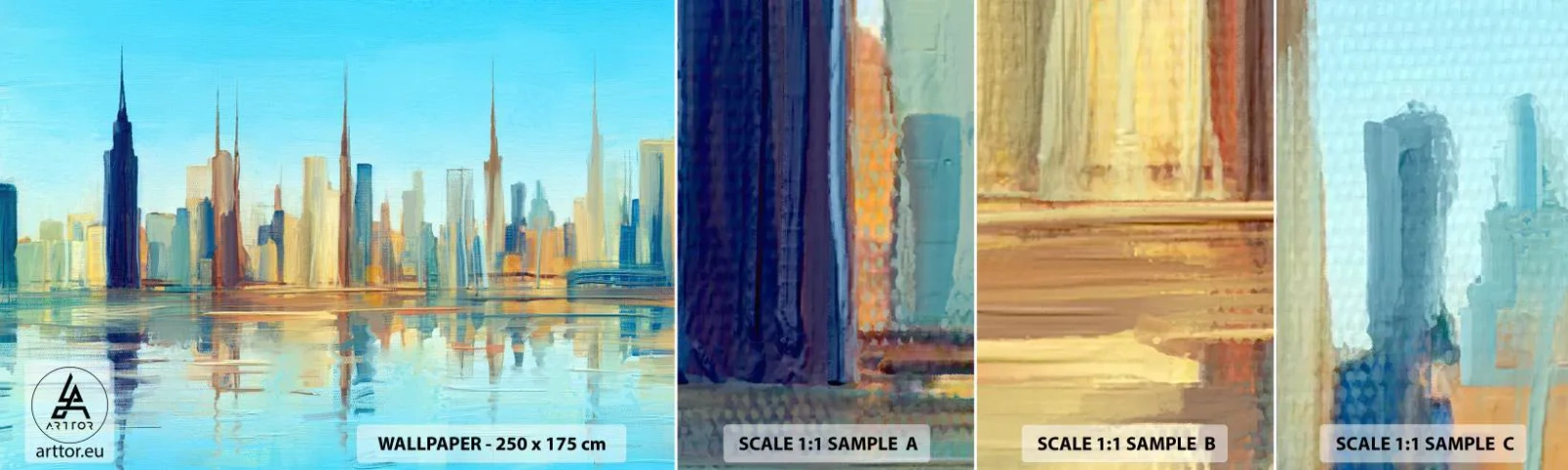 Vzorka samolepiacej fototapety Deluxe Sticker - Slnečná metropola - Mesto, Architektúra, Kus - 100x30 cm