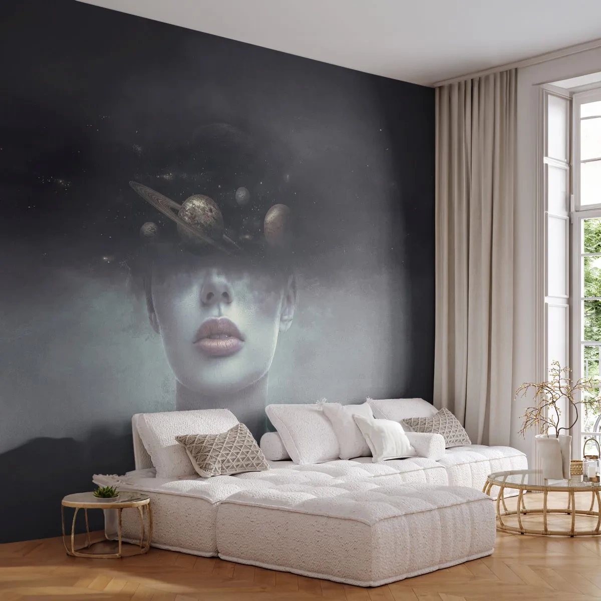 Fototapeta Premium Sand - A planéty… - Abstrakcia, Ženská tvár, Kozmos - 350x256 cm