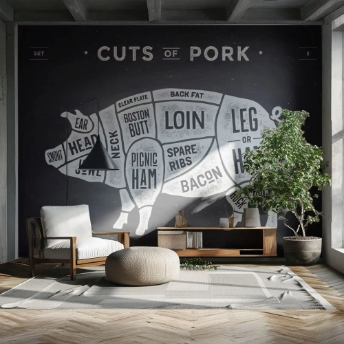 Fototapeta Standard Eco - Šlabikár mäsiara - Gastronómia, Zviera Prasa, Bravčové mäso - 250x175 cm