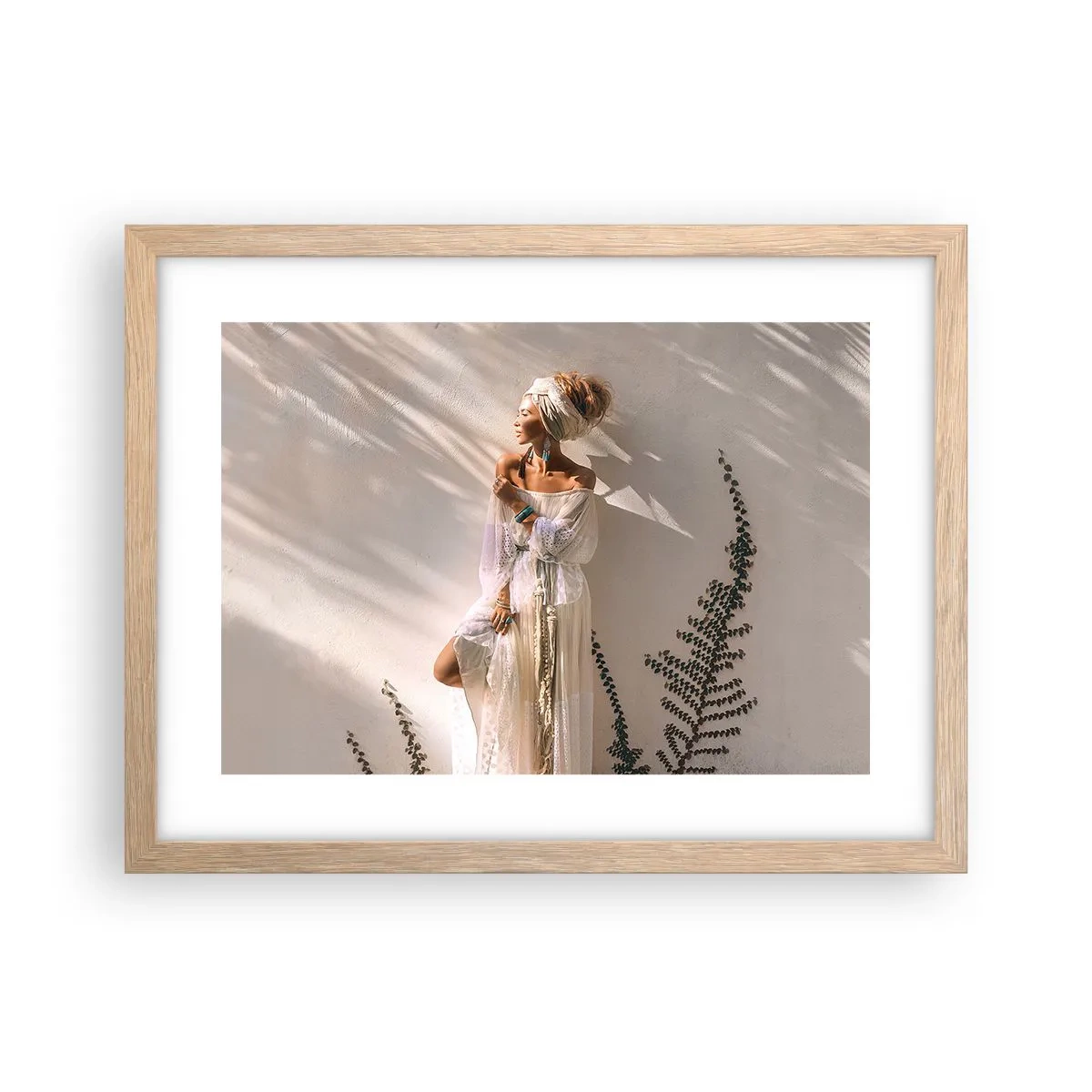 Plagát v ráme zo svetlého duba - Slnko a dievča - 40x30 cm