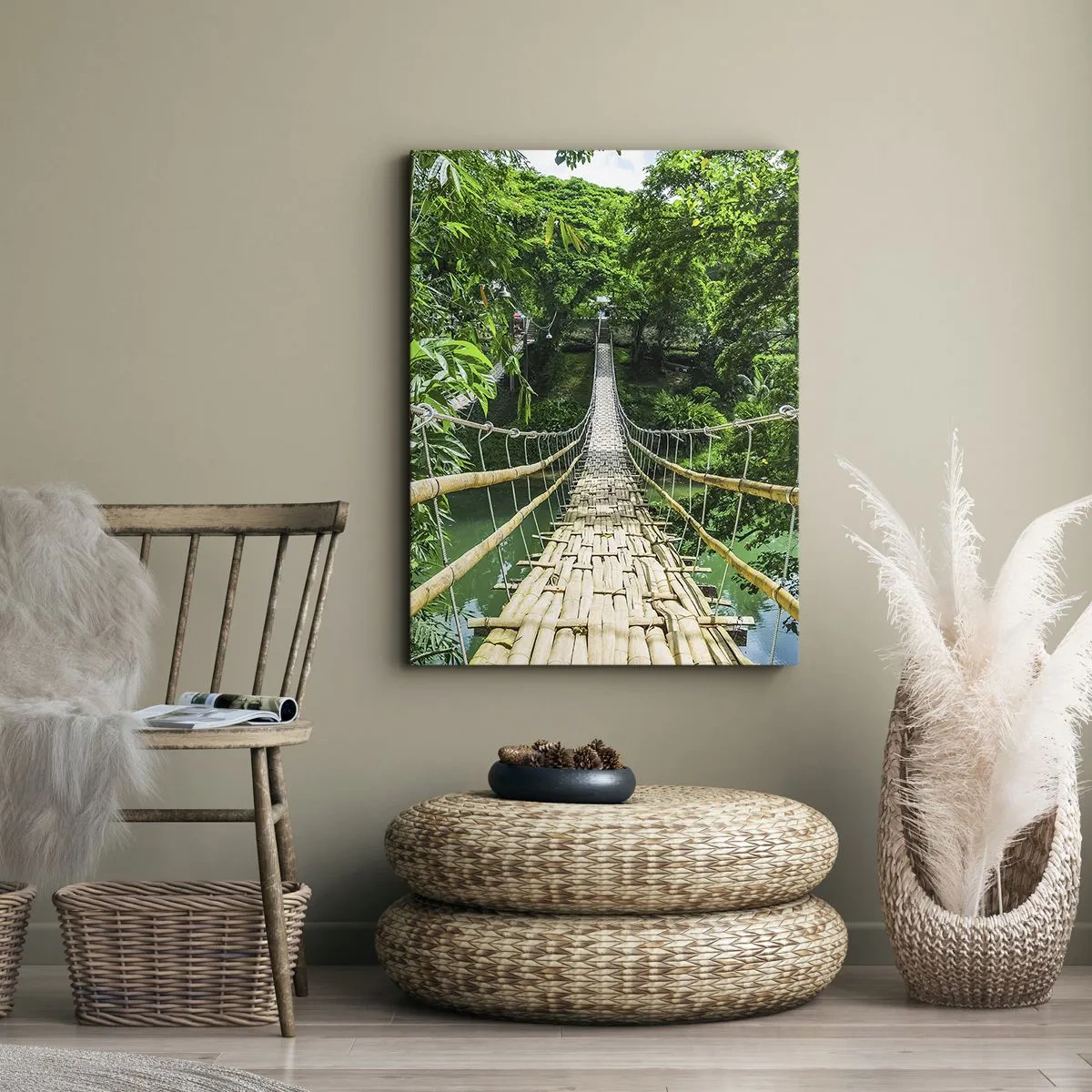 Obraz na plátne - Opičí most nad zeleňou - 70x100 cm