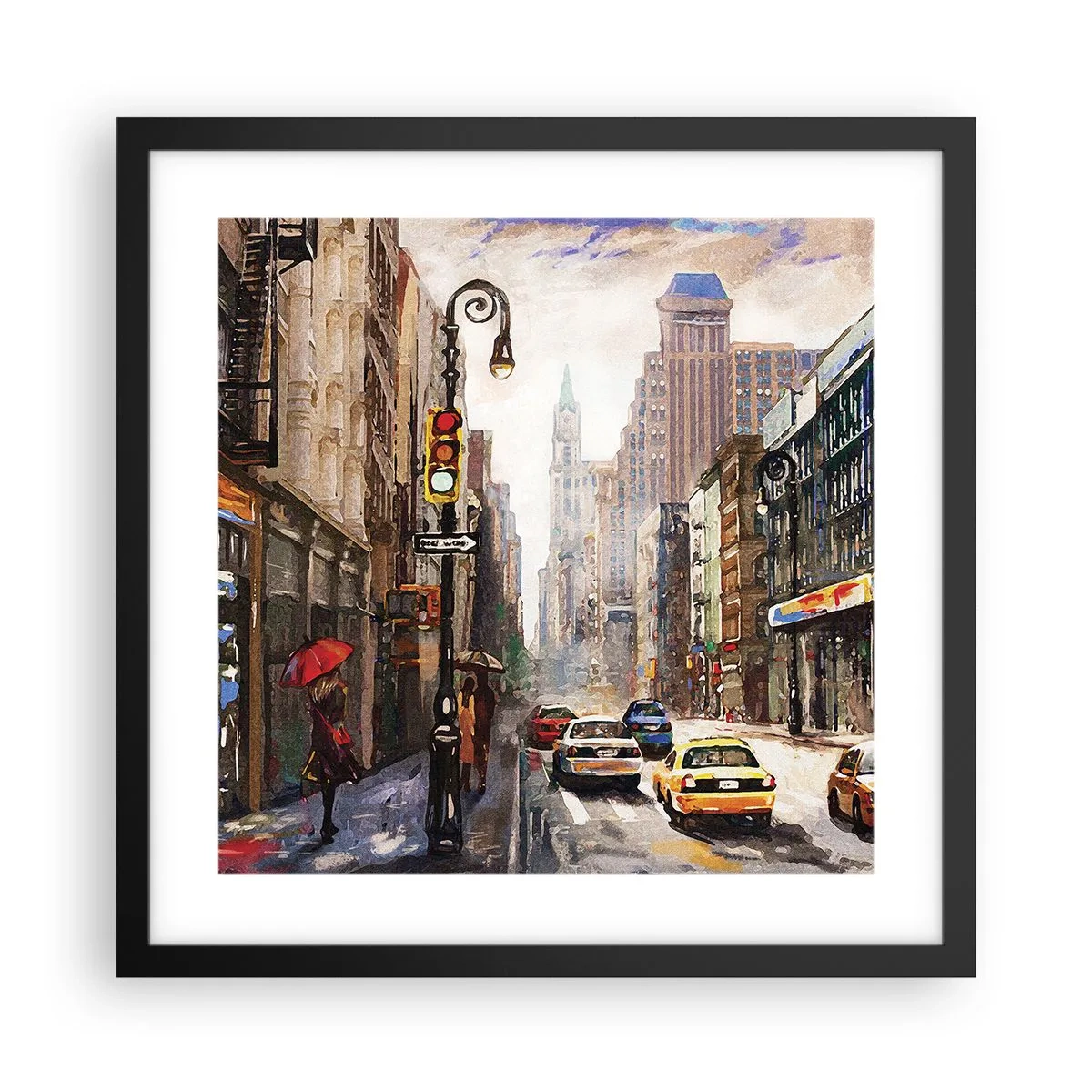 Plagát v čiernom ráme - New York – farebný aj v daždi - 40x40 cm