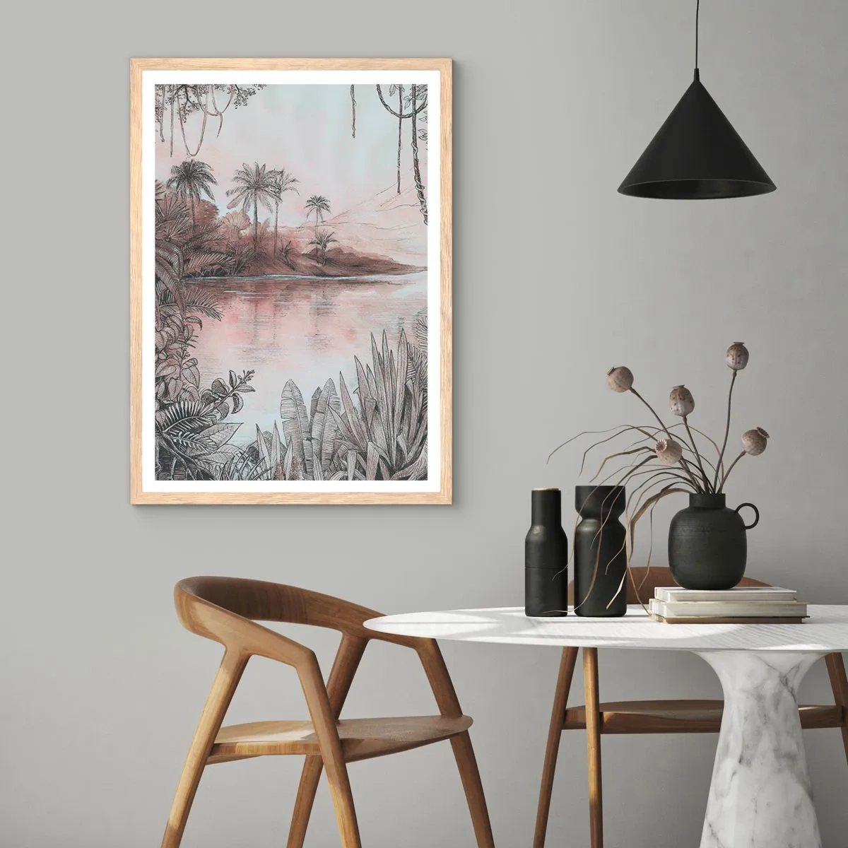Plagát v ráme zo svetlého duba - Denník cestovateľa z 19. storočia - 30x40 cm