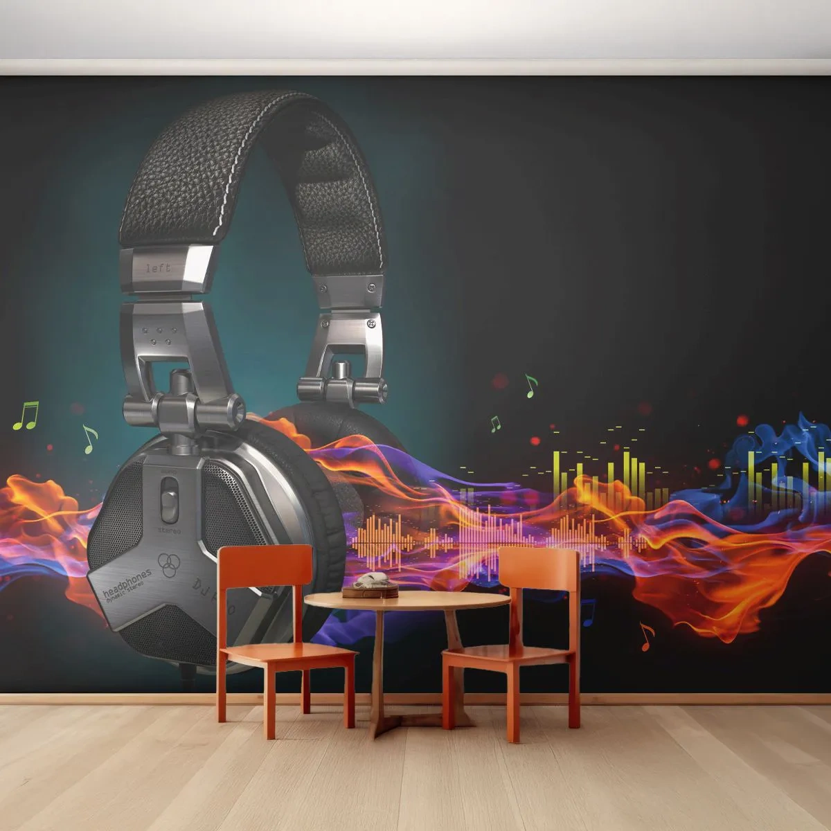 Fototapeta Premium Canvas - V ohni hudby - Abstrakcia, Hudba, Slúchadlá - 250x175 cm