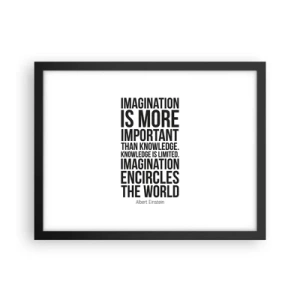 Plagát v čiernom ráme - Einstein o sile predstavivosti - 40x30 cm