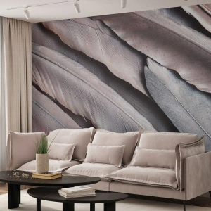 Fototapeta Premium Sand - V ružovej a striebornej - Vtáčie pierko, Grafika, Boho - 100x70 cm