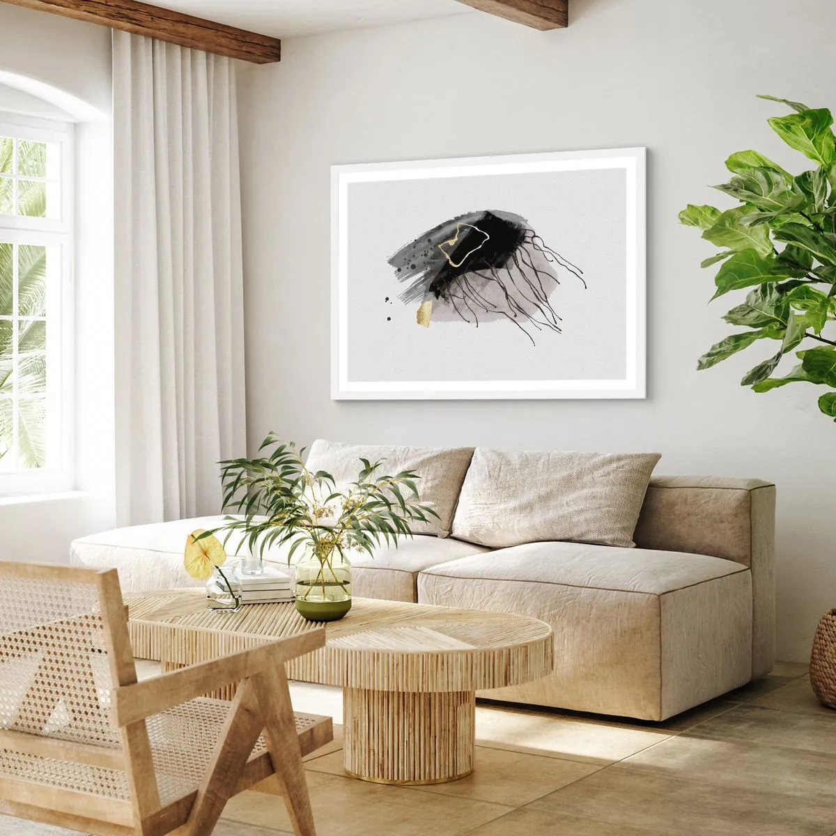 Plagát v bielom ráme - V čiernej a zlatej - 100x70 cm