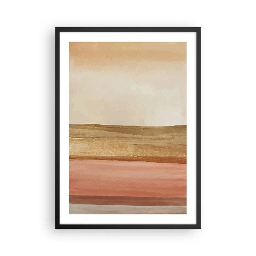 Plagát v čiernom ráme - Abstraktná kompozícia v teplých odtieňoch béžovej a ružovej. - 50x70cm - Vertikálna kompozícia - Moderná nástenná dekorácia do obývacej izby a spálne ARTTOR