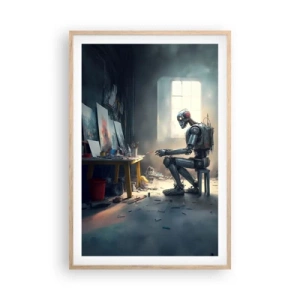 Plagát v ráme zo svetlého duba - Akt stvorenia - 61x91 cm