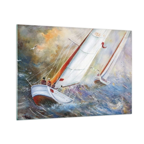 Obraz na skle - Bežiace cez vlny - 100x70 cm